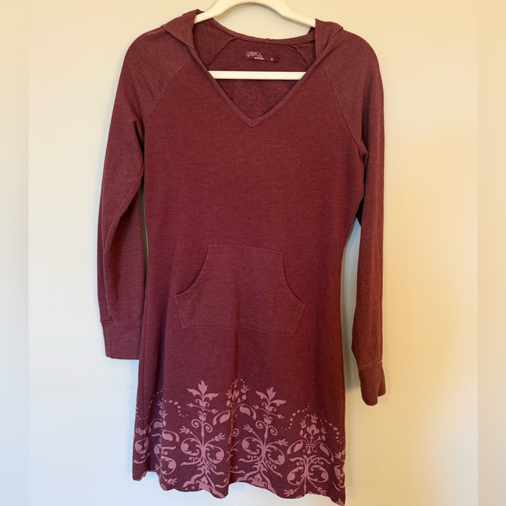 Prana Mandie Tunic cozy hooded dress in Wine color, XS